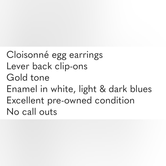 Cloisonné Egg Earrings Lever Back Clip-ons White Blue Gold Colors EUC - Picture 3 of 3